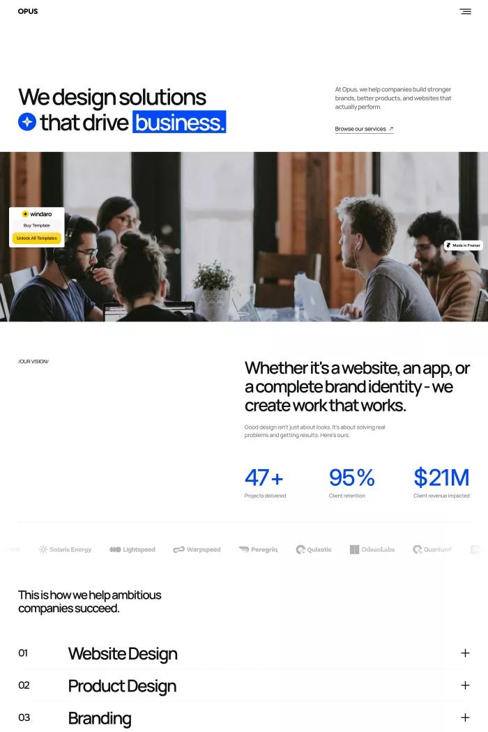 Screenshot taken from Opus - A Framer template for Digital Agencies