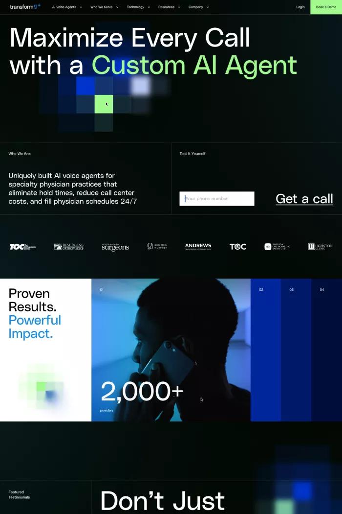 Screenshot taken from Transform9 — Maximize Every Call with a Custom AI Agent