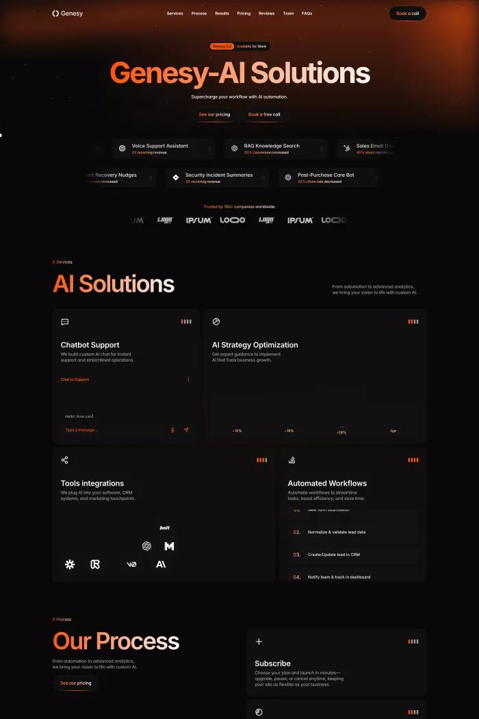 Screenshot taken from Genesy - Framer Template for AI Agency