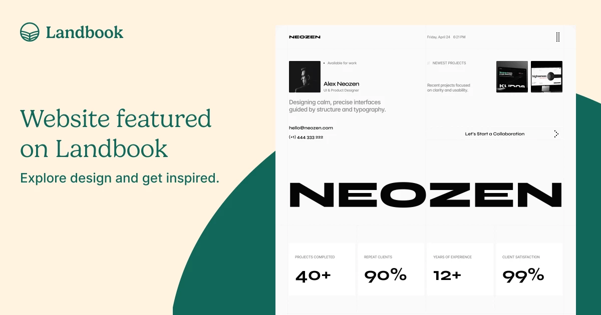 Neozen - Premium Personal Portfolio - Framer Website Template | Landbook